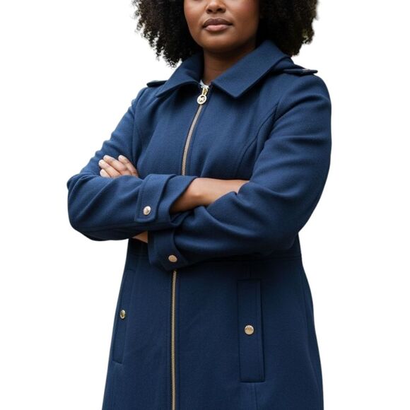 Michael Michael Kors blue Hooded zipper wool coat trench peacoat size 1X aviator - Picture 10 of 10